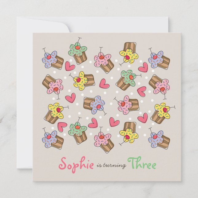 Sweet Cherry Cupcakes Girl Birthday Party Invite (Front)