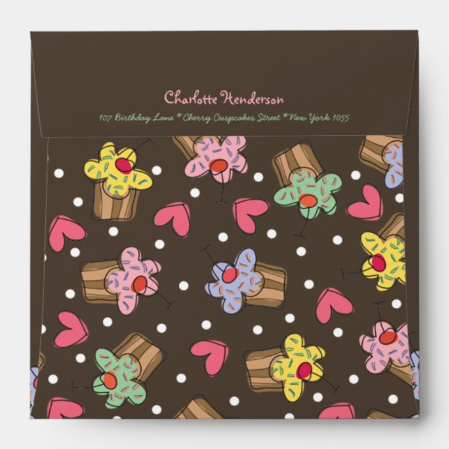 Sweet Cherry Cupcakes Girl Kids Birthday Envelope (Back (Top Flap))
