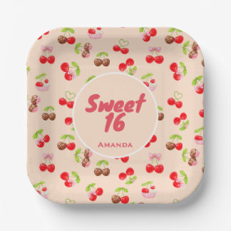 Sweet Cherry Dessert Birthday Pattern Cute Party  Paper Plate