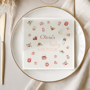 Sweet Cherry Dessert Watercolor Baby Shower Napkin