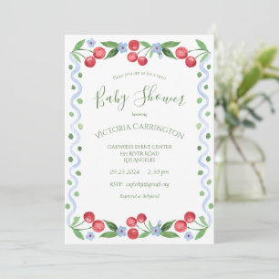 Sweet Cherry Green Baby Shower  Invitation