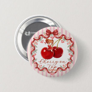 Sweet Cherry on Top Coquette Red Ribbon Cute Girl 6 Cm Round Badge