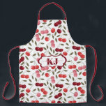 Sweet Cherry Pattern | Monogram Apron<br><div class="desc">Design features an allover pattern of juicy cherries in watercolor shade of pink and red, with your name or choice of personalisation. Trendy monogrammed design. Classy and fashionable this apron makes the perfect fashion accessory. Add your custom wording to this design by using the "Edit this design template" boxes on...</div>