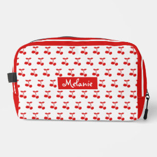Sweet Cherry Pattern Red and White Personalised Dopp Kit