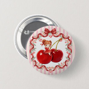 Sweet Cherry Pink Coquette Red Ribbon Cute Girl 6 Cm Round Badge