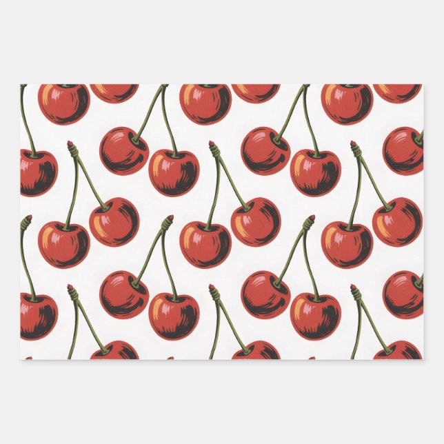 Sweet Cherry Pop Wrapping Paper Sheet (Front)