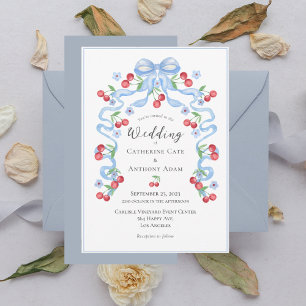 Sweet Cherry & Ribbons Watercolor Wedding Invitation