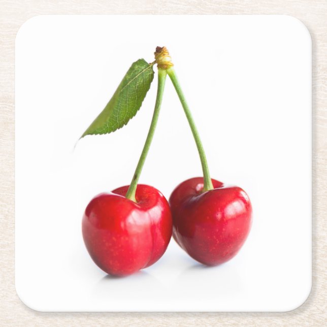 Sweet cherry square paper coaster (Front)