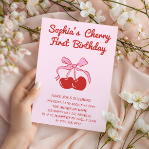 Sweet Cherry Theme 1st Birthday Party Invitation
