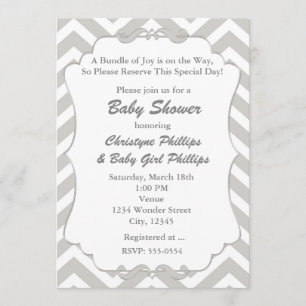 Sweet Chevron White & Grey Baby Shower Invitation