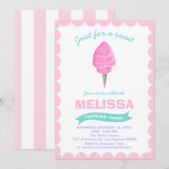 Sweet Chic Birthday Candy Baby shoppe Candyland Invitation (Front/Back)