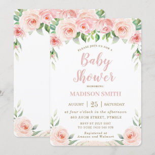 Sweet Chic Blush Pink Floral Greenery Baby Shower Invitation