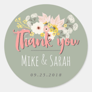 Sweet Chic Spring Flower Bouquet Thank You Sticker