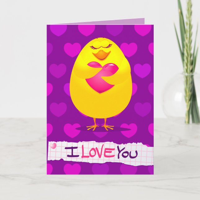 Sweet chick in love with message, greeting card (Front)