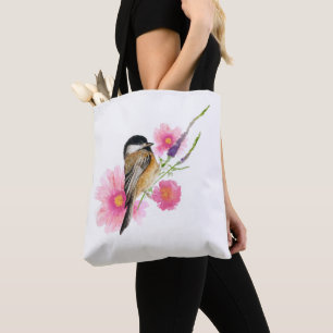 Sweet Chickadee Watercolor Art Tote Bag