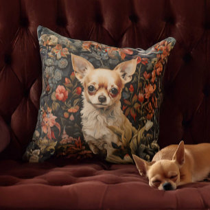 Sweet Chihuahua in a William Morris Style Garden Cushion