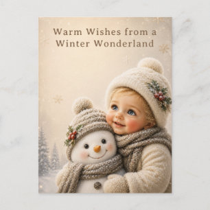 Sweet Child and Snowman Christmas Greeting Card