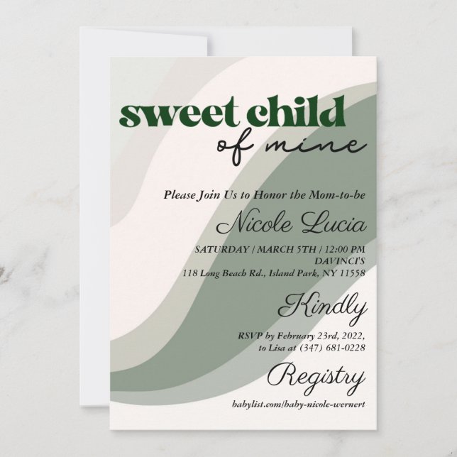 Sweet Child of Mine Green Baby Shower Invitation (Front)