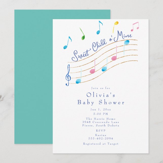 Sweet Child of Mine Musical Baby Shower Invitation (Front/Back)