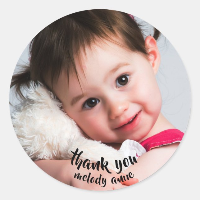 Sweet Child Photo "Thank You" Template Classic Round Sticker (Front)