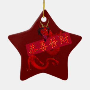 Sweet Chinese Red Dragon Ceramic Tree Decoration