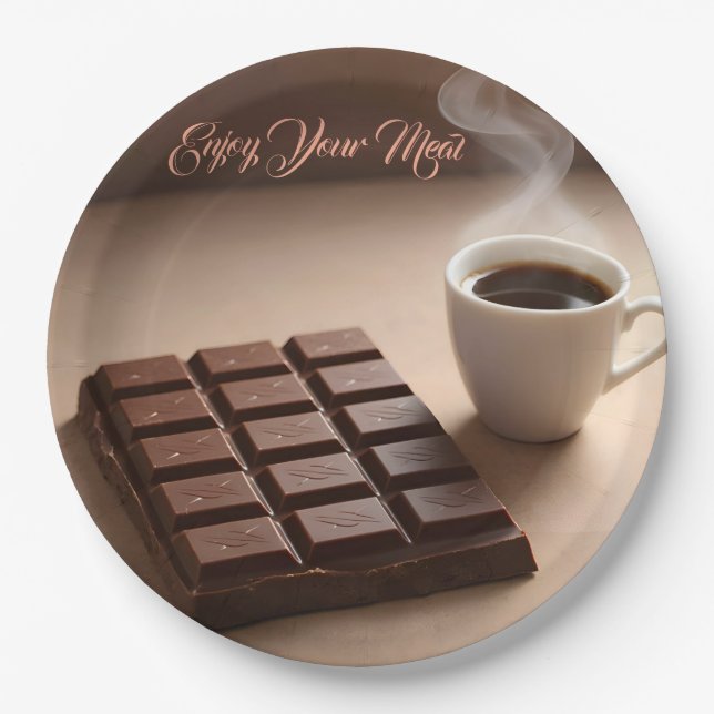 Sweet Chocolate Bar And Coffee Cup Custom Paper Plate (Front)
