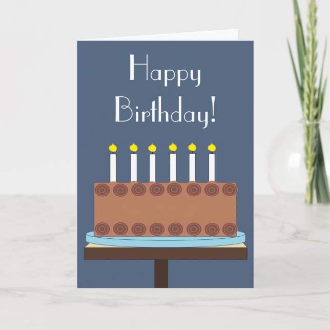 Sweet, Chocolate Birthday Cake: Blue-grey Blank Card (Front)