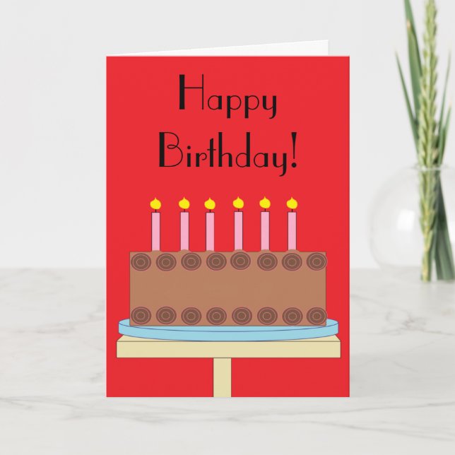 Sweet, Chocolate Birthday Cake: Red Blank Card (Front)