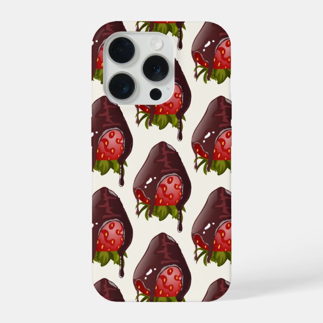 Sweet Chocolate Covered Strawberry Pattern Cream iPhone Case (Back)