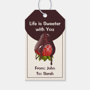 Sweet Chocolate Dip Strawberry Anniversary Cream Gift Tags