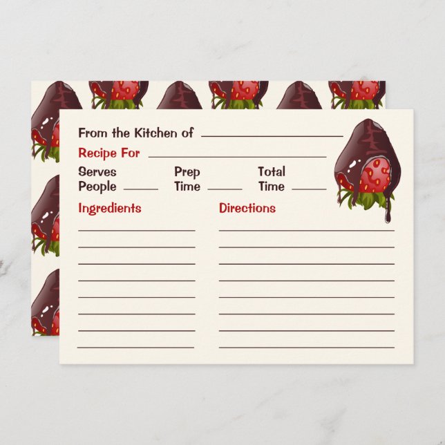 Sweet Chocolate Dipped Strawberry Cute Recipe Card (Front/Back)