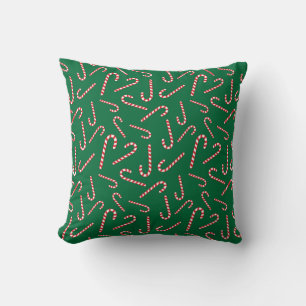Sweet Christmas Candy Canes Dark Green Home Gift Cushion