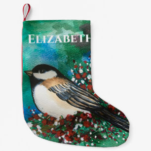 Sweet Christmas Chickadee Snowberries Small Christmas Stocking