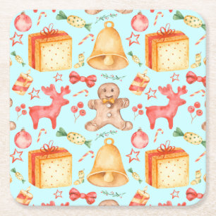 Sweet Christmas Cookies and Candies Square Paper Coaster