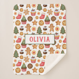 Sweet Christmas Cookies Personalised Baby Name She Sherpa Blanket