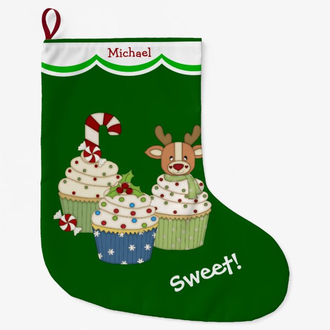 Sweet Christmas Cupcakes Personalised Large Christmas Stocking (Front)