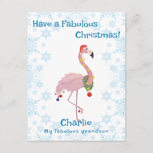 Sweet Christmas Flamingo  Holiday Postcard (Front)