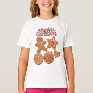 Sweet Christmas Gingerbread Cookies Bow Stars Cute T-Shirt