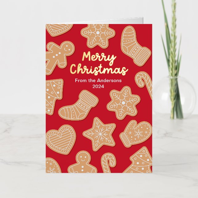 Sweet Christmas Gingerbread Cookies Foil Holiday Card (Front)