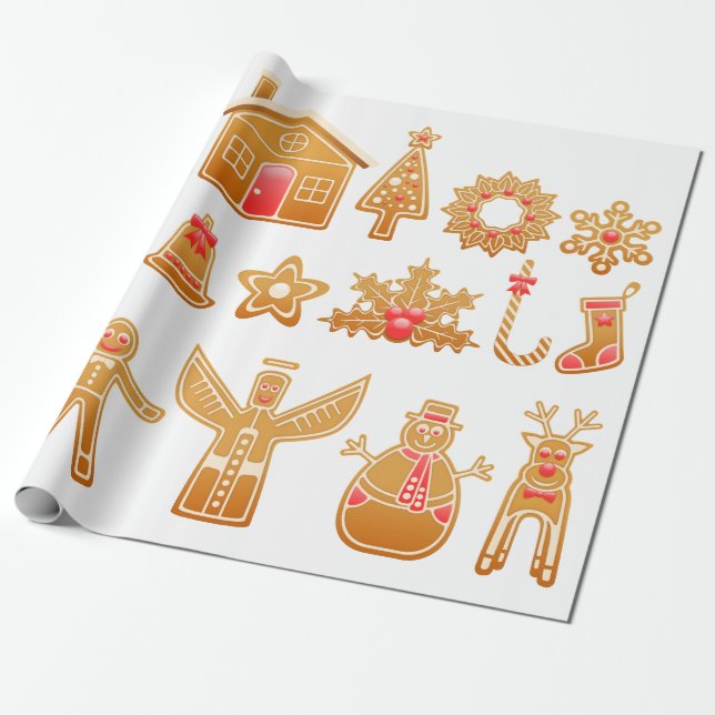Sweet Christmas Gingerbread Design Wrapping Paper (Unrolled)