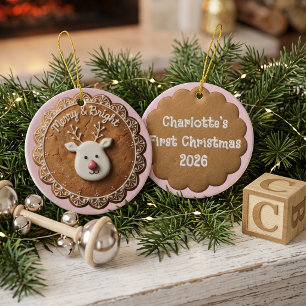 Sweet Christmas   Gingerbread Rudolph Petal Ceramic Tree Decoration