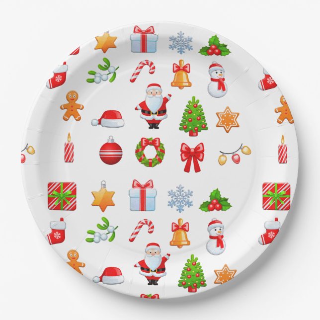 Sweet Christmas Icons Design Paper Plate (Front)
