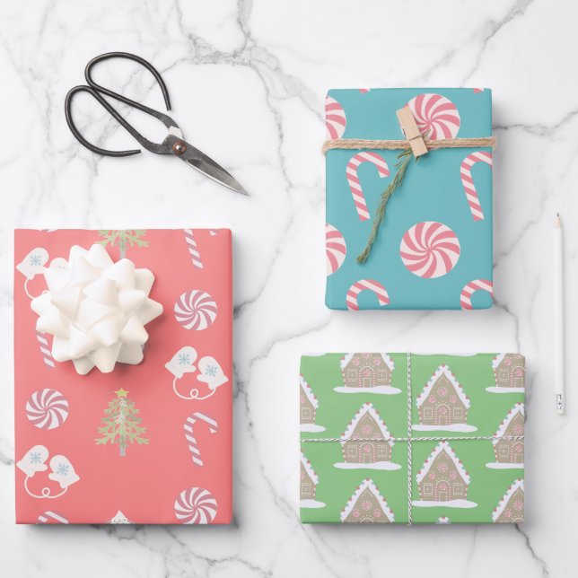 Sweet Christmas Pattern Candy Cane Holiday Wrapping Paper Sheet (Front)