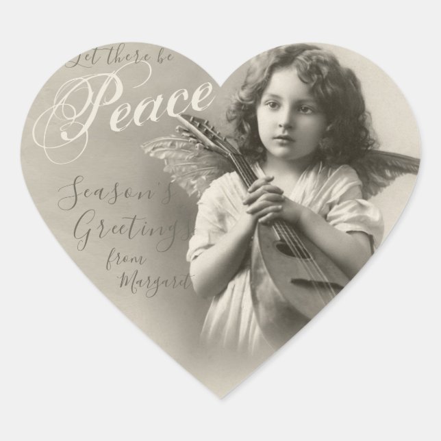 Sweet Christmas peace angel CC1072 Antique photo Heart Sticker (Front)