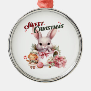 Sweet Christmas Pink Bunny Metal Tree Decoration