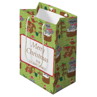 Sweet Christmas Racoon and Squirrel & Snowflakes Medium Gift Bag