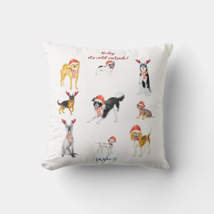 Sweet Christmas Santa hat Dogs Monogram Cushion