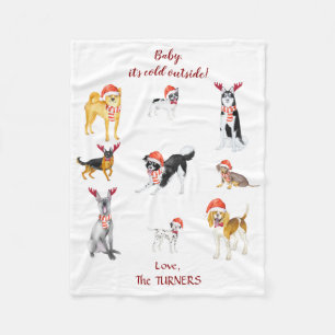 Sweet Christmas Santa hat Dogs Monogram Fleece Blanket