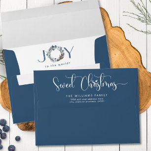 Sweet Christmas Script and JOY holiday Detail Blue Envelope