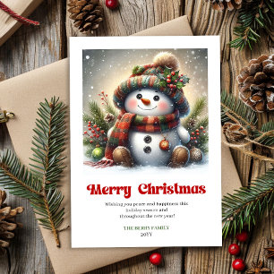 Sweet Christmas snowman watercolor kids greeting Holiday Card